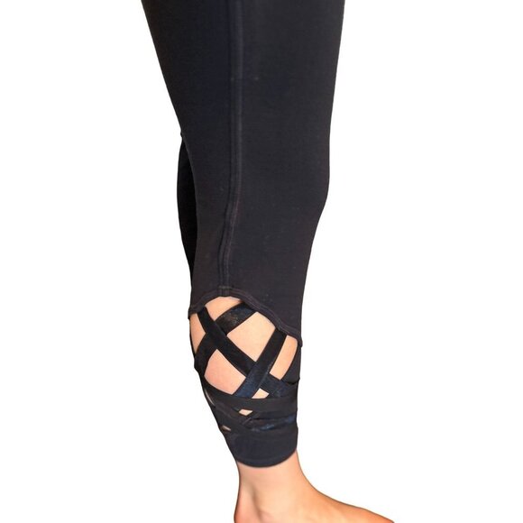 ATHLETA Navy Blue Leggings Ribbons Shaping Yoga performance - Picture 1 of 8